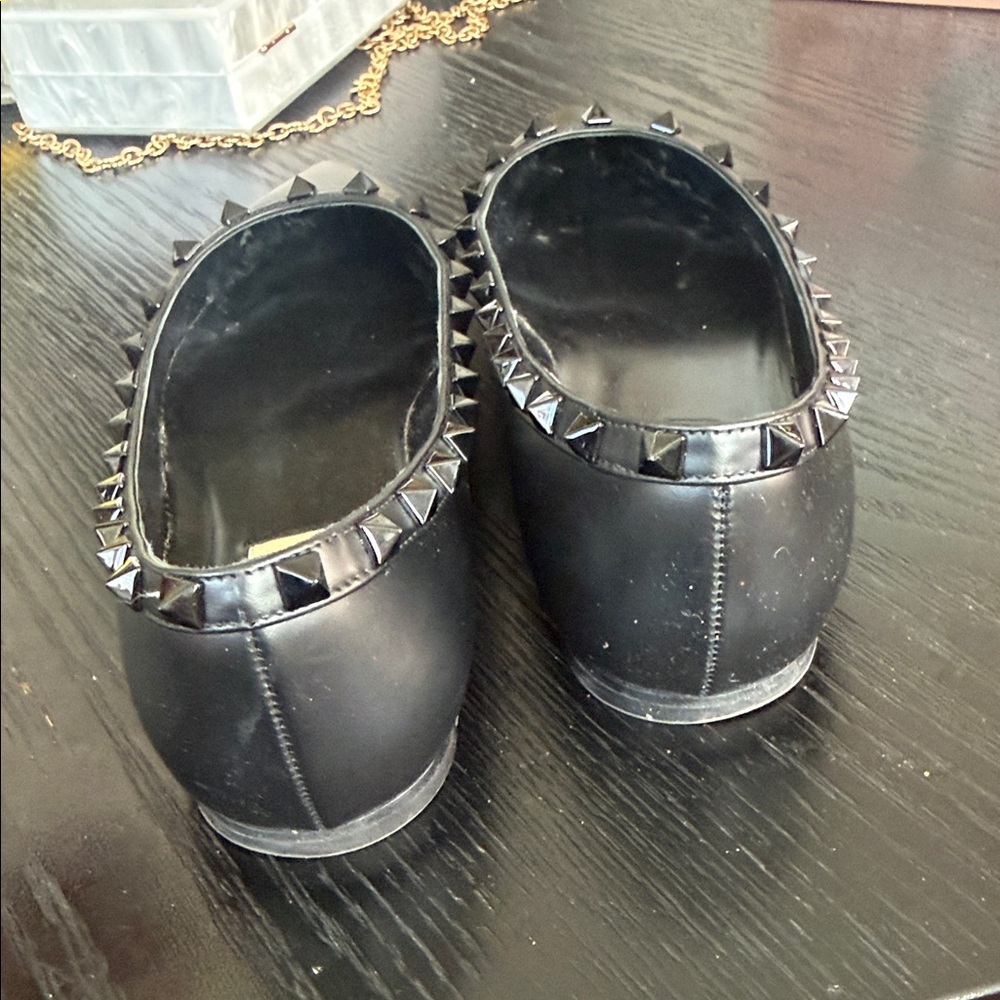 Valentino Black Leather Pointed Rockstud Flats - Picture 3 of 8